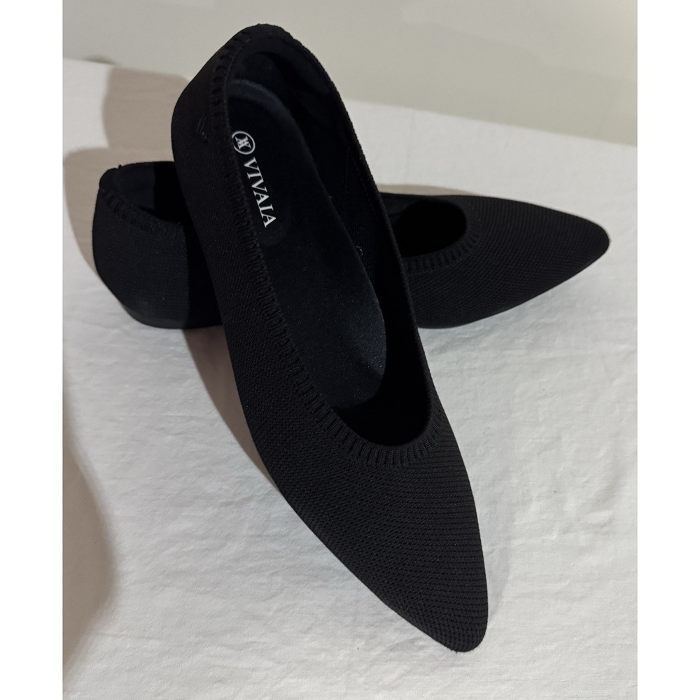 VIVAIA Aria Pointed Toe Flats Sustainable Knit Ballet Quiet Luxury Black 39.5